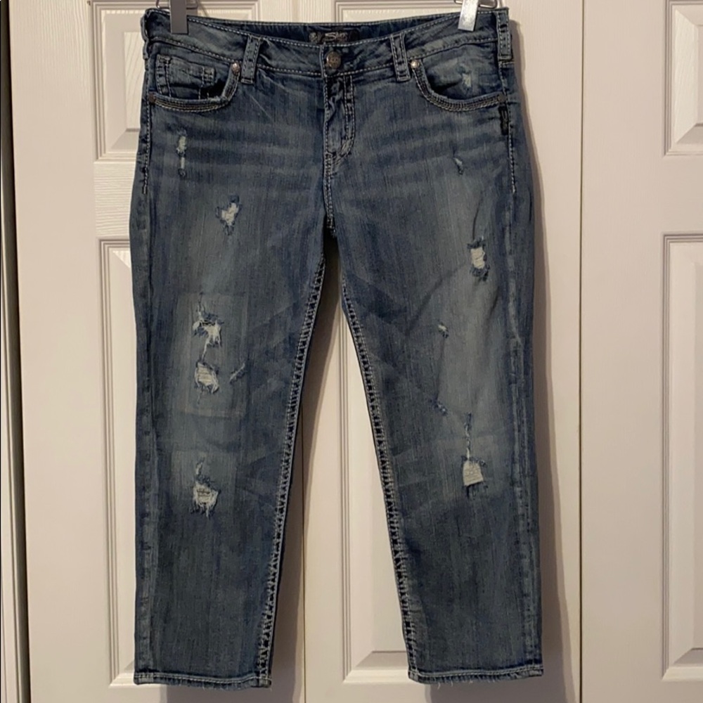 Silver Distressed Aiko Crop Jeans - W33